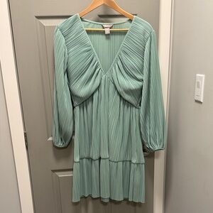 H&M Mint Green Pleated Long Sleeve Dress